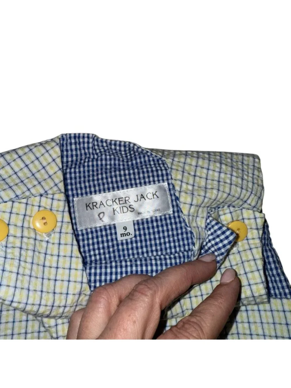 Kracker Jack Kids 9 Mo Baby Romper Yellow & Blue Plaid Duck Embroidery 100% Cott